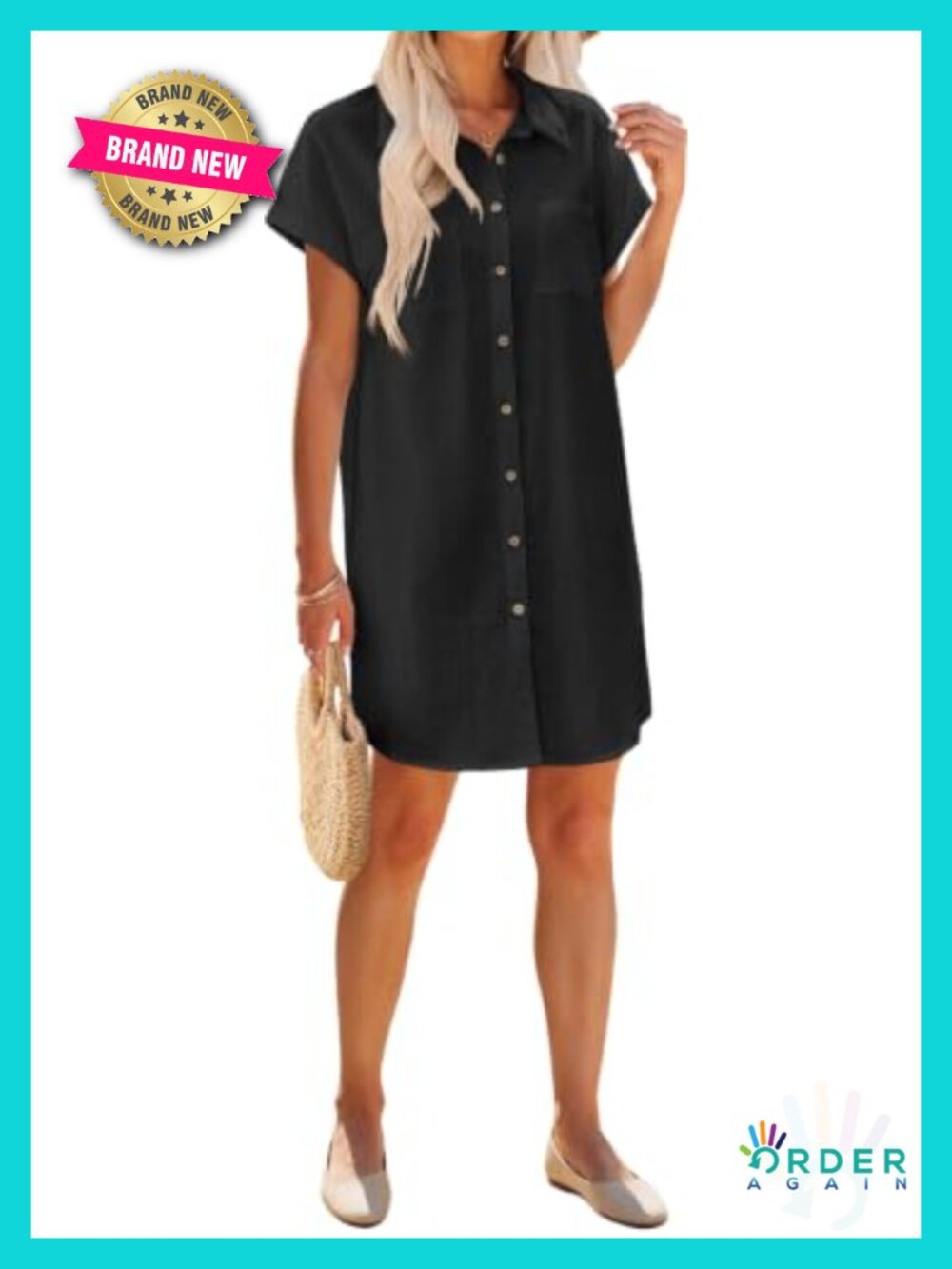 Cotton Button Down Short Sleeve T-Shirt Dress Casual Mini Beach Cover-Up